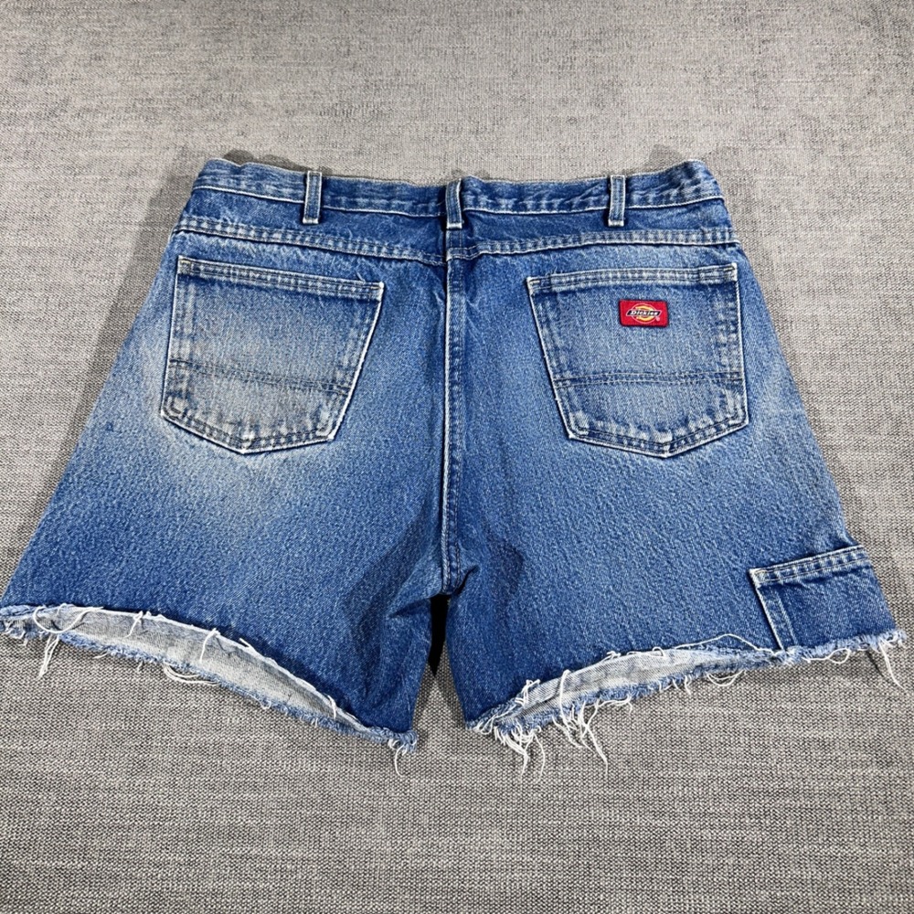 Dickies Carpenter Shorts Mens 35 Blue Good Raw Hem Distressed Utility Denim